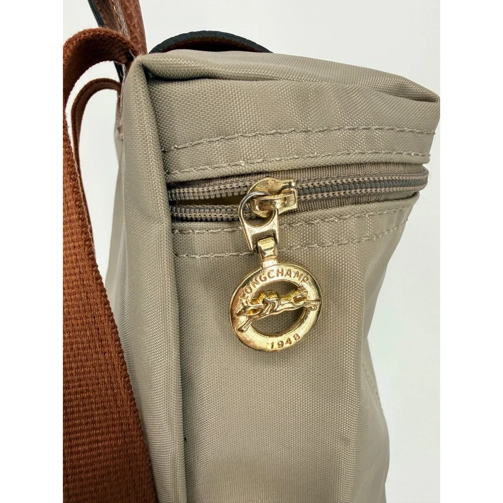 Longchamp Le Pliage Backpack Taupe Brown Nylon Leather Trim L1621619P55